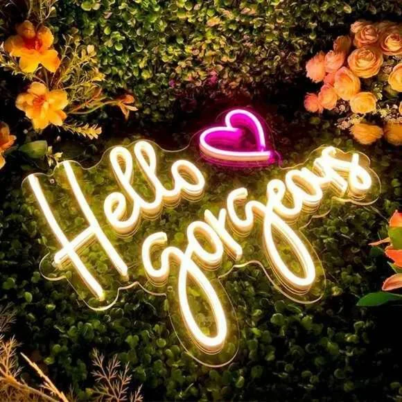 Hello Gorgeous Heart Neon Pink White Party/Dorm/Wedding/Bday/Bachelorette Decor